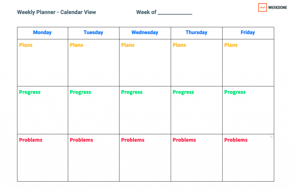 progress report template calendar view